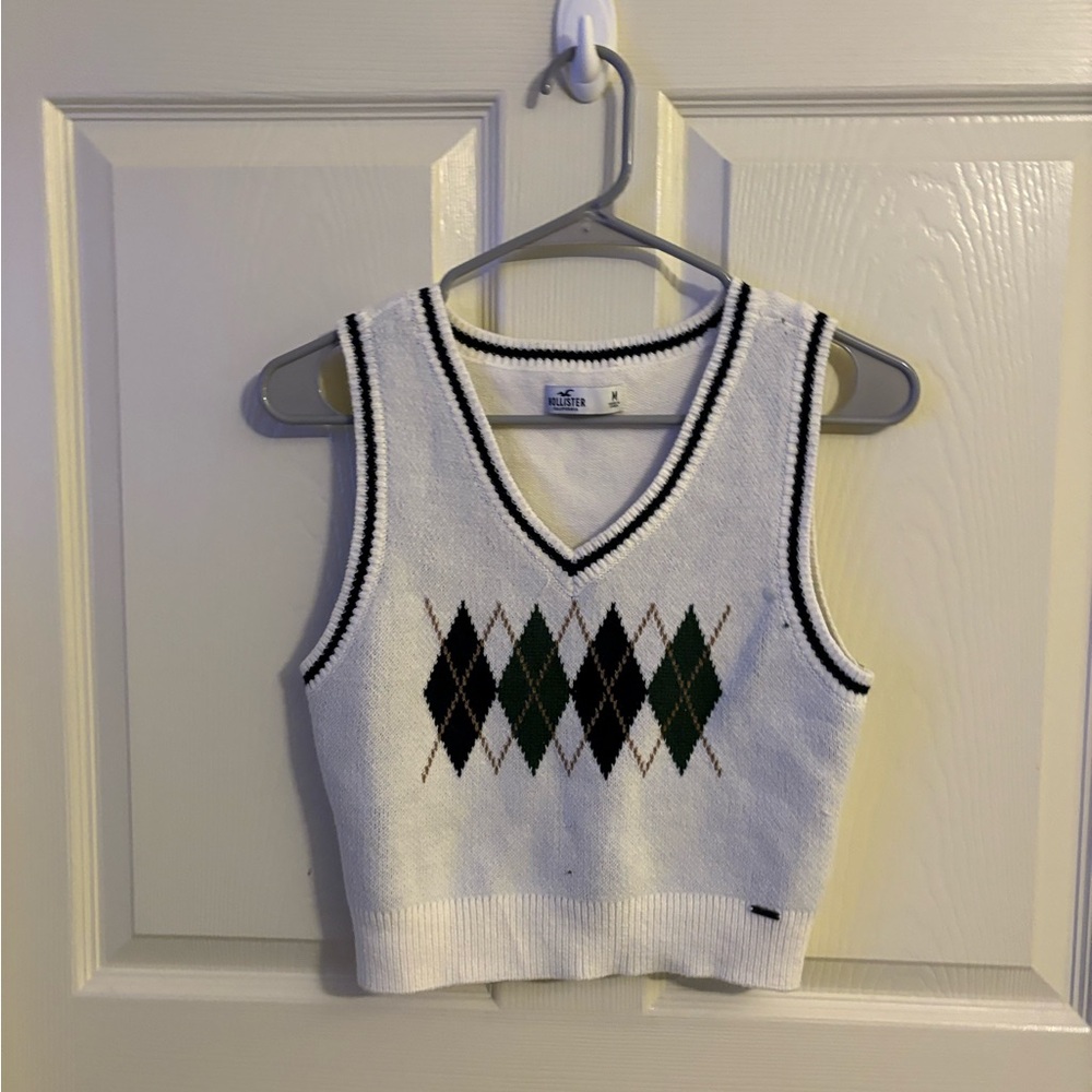 Hollister White Knit Vest with Black Trim
